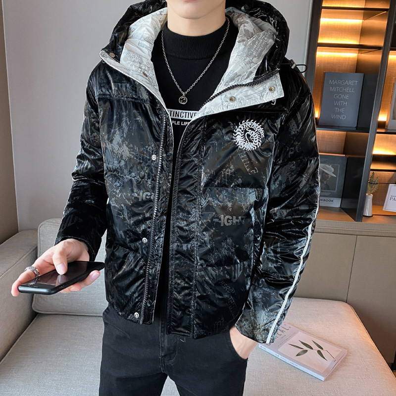 冬季精品潮流亮面印花刺绣图案连帽羽绒服外套 4 Y8021图片