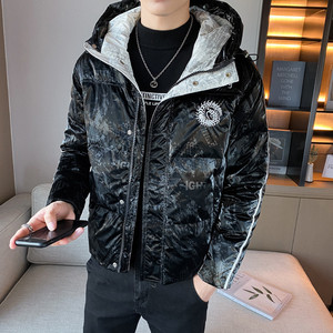 冬季精品潮流亮面印花刺绣图案连帽羽绒服外套 4 Y8021图片