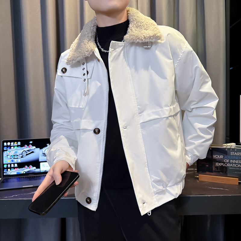 M9112-P135控175韩版潮牌纯色羊羔毛领翻领拼接加厚保暖棉衣外套D，男装棉衣，星座308A