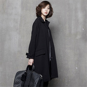 黑色宽松腰带大衣复古英伦春秋冬季 soomate 加厚风衣女中长款 外套