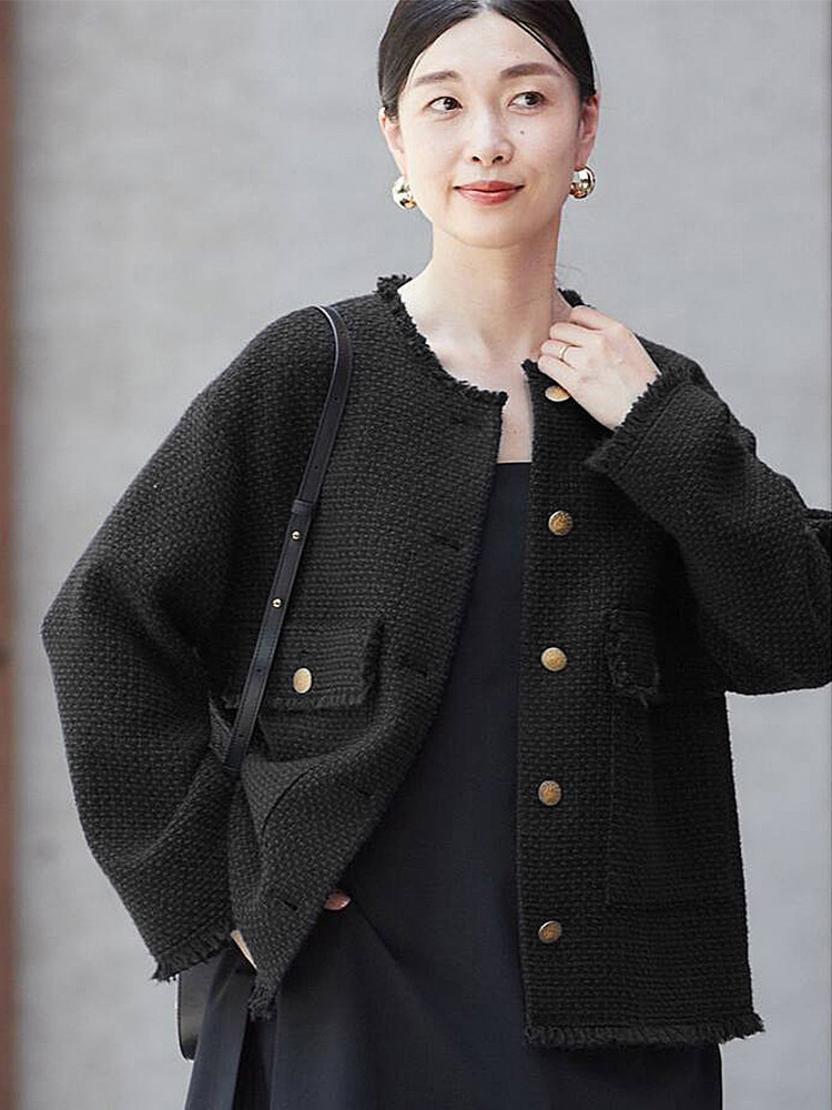 高端百搭贵气粗编小香风毛呢外套