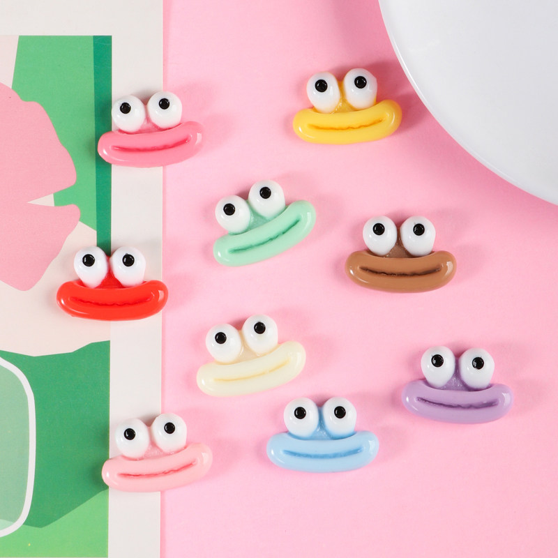 仿真树脂大嘴巴搞怪表情香肠嘴眼睛手工diy毛球公仔帽子装饰配件