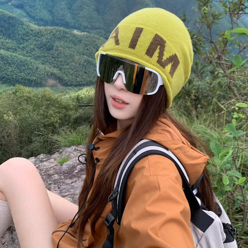 韩系字母提花卷边针织帽子女