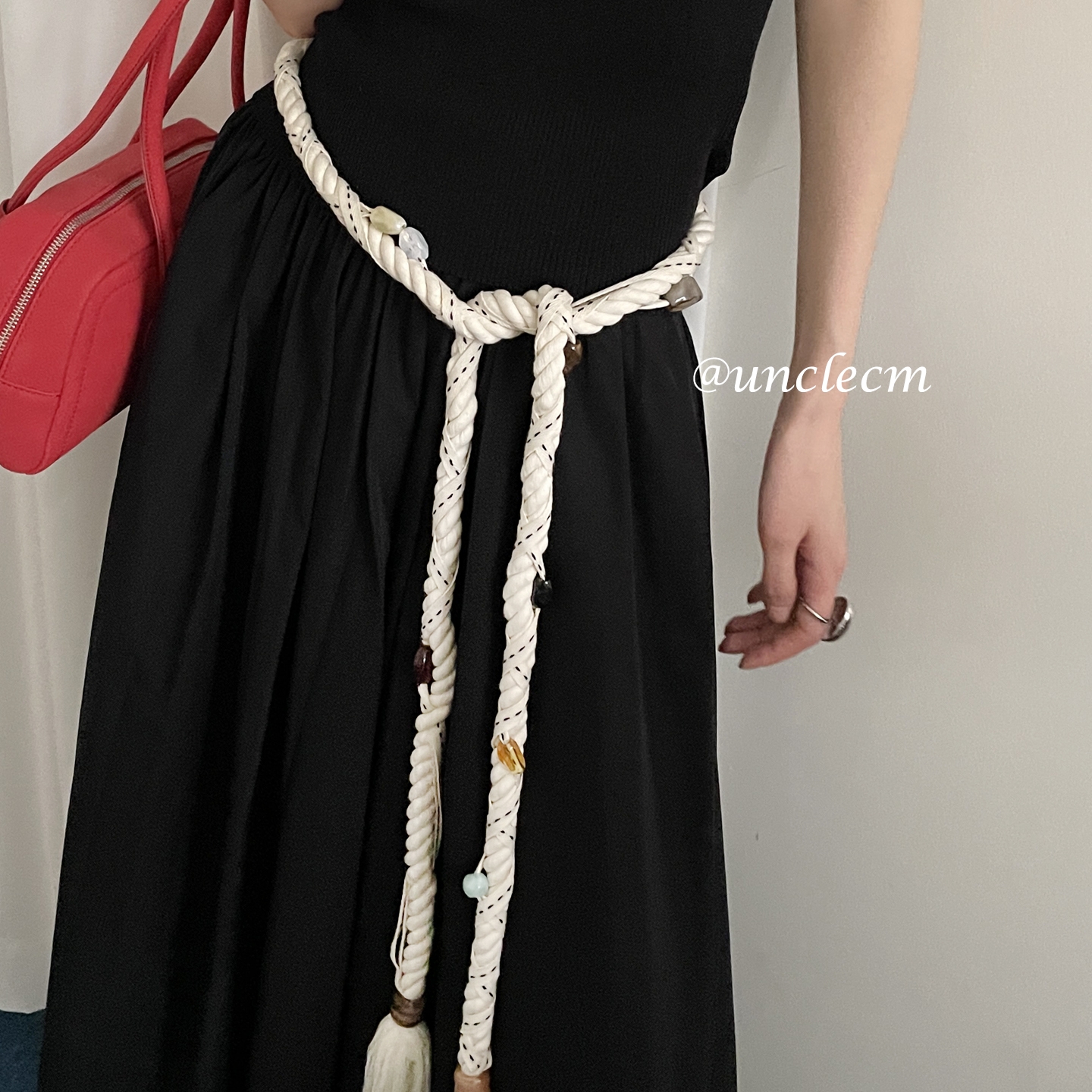 高级感百搭编织串珠腰带女