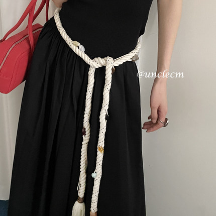 高级感编织串珠腰带女小众个性设计感连衣裙子腰绳配饰牛仔裤皮带