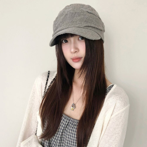 日系复古棉麻褶皱贝雷帽子女