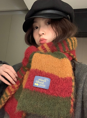 含羊毛围巾女秋冬季2026新款高级感氛围感保暖围脖圣诞节新年红色