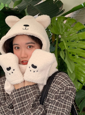 小熊帽子女秋冬季百搭骑车棉帽