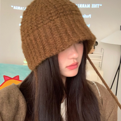 韩版女秋冬纯色毛线针织帽子保暖