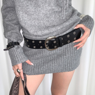 设计感铆钉朋克风黑色宽版 带显瘦腰封配饰 腰带女小众配裙子牛仔裤