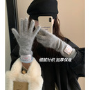 可触屏毛线分指手套女加厚韩版 百搭针织户外骑行保暖五指防寒护腕