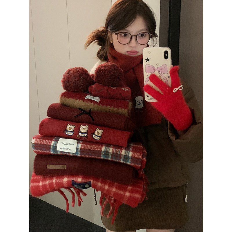 新年氛围感圣诞节红色围巾女2025新款秋冬季韩版可爱高级感围脖潮