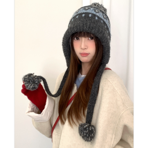 费尔岛提花针织护耳帽子女款冬季