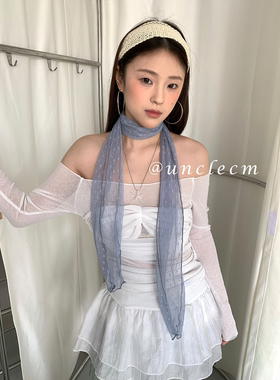 氛围感薄款紫色波点丝巾女春夏新款高级感系脖飘带韩系百搭小围巾