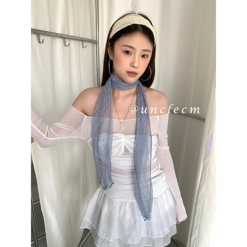 氛围感薄款紫色波点丝巾女