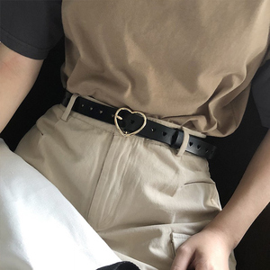 腰带女复古牛皮皮带女 简约百搭 韩国黑心形学生潮流配牛仔裤裤带