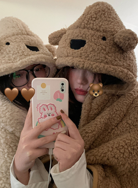 围巾帽子一体女冬2025新款百搭保暖防寒学生韩系可爱围脖时尚休闲