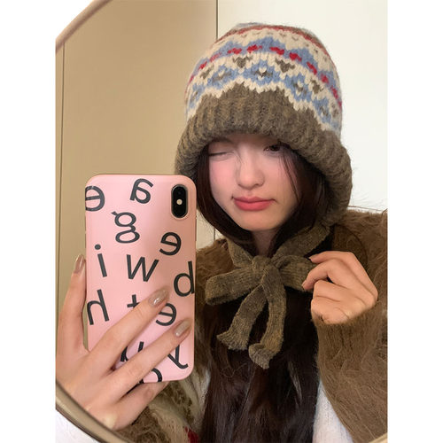 女款秋冬彩色条纹帽子保暖防寒