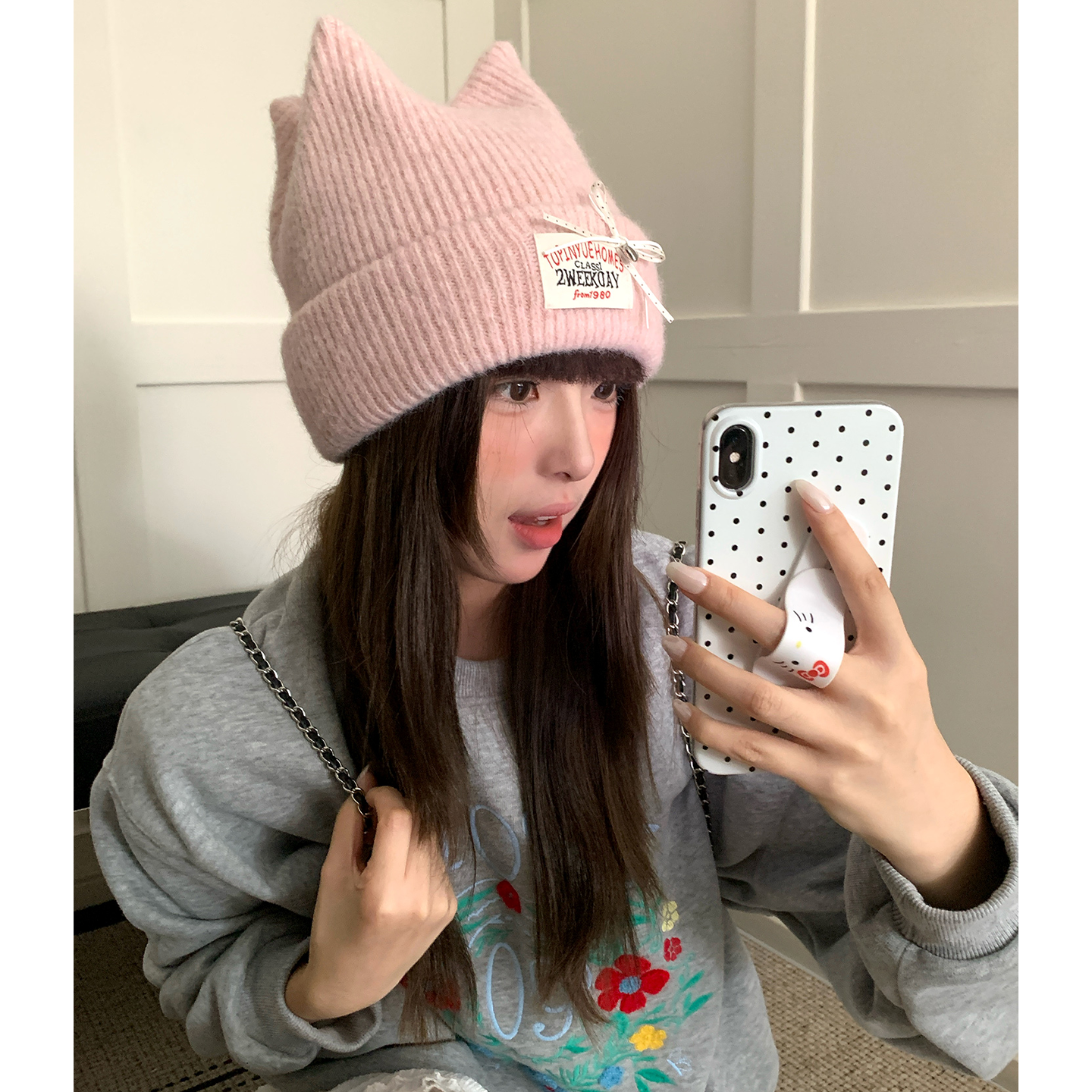 含羊毛可爱猫耳保暖针织帽子女