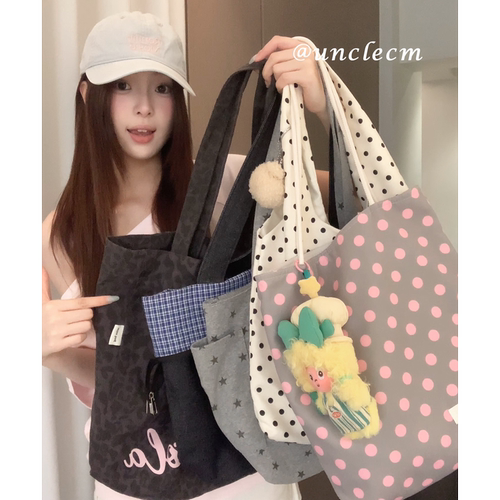 韩系氛围感撞色波点托特包女