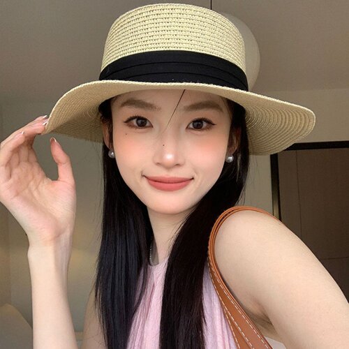 法式平顶草帽女高级感草编遮阳帽