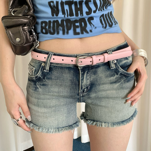 韩系多巴胺粉色细款腰带女