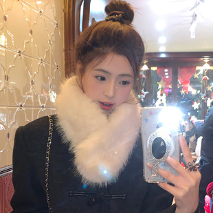 毛毛围巾女款冬季高级感仿狐狸毛加厚保暖小毛领防寒护颈短款围脖