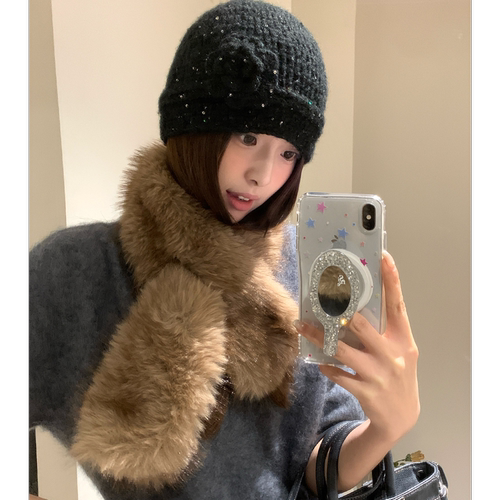 仿狐狸毛绒加厚毛毛小围巾女冬季