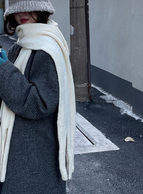 含羊毛韩版纯色针织毛线围巾女冬季加厚百搭保暖学生围脖披肩绿色