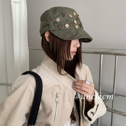 美式复古褶皱纽扣马术帽子女