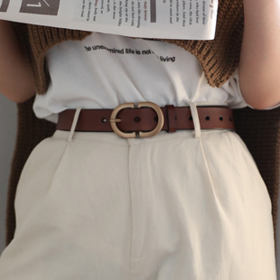 饰男士 棕色皮带真皮复古腰带女士新款 装 裤 黑色牛皮 百搭配牛仔西装