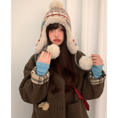 复古费尔岛韩系毛绒帽加厚加绒