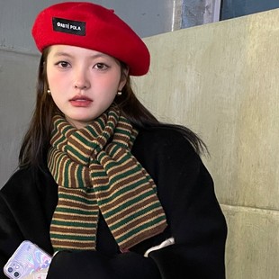 百搭针织毛线围脖 小众学院风时尚 韩系条纹保暖围巾冬季 女2025新款