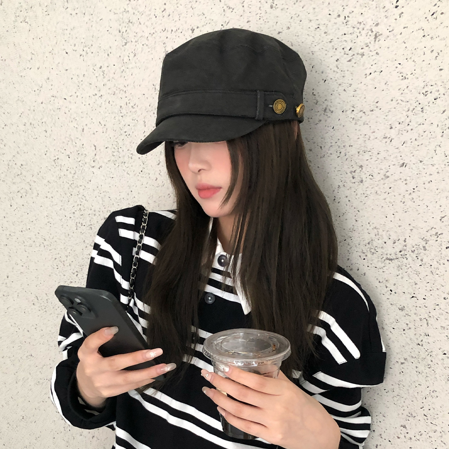 复古高级感黑色绒面贝雷帽子女