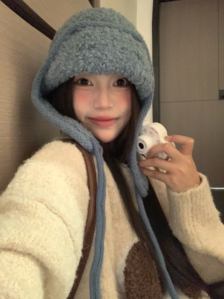 Warm and Cold-Proof Lei Feng Hat for Women in Autumn and Winter Thickeneded and Velvet Ear Protection Hat Knitted Woolen Hat Balaclava