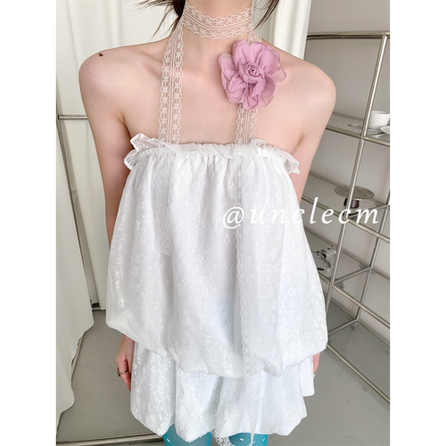 韩系蕾丝花朵细长条系脖丝巾