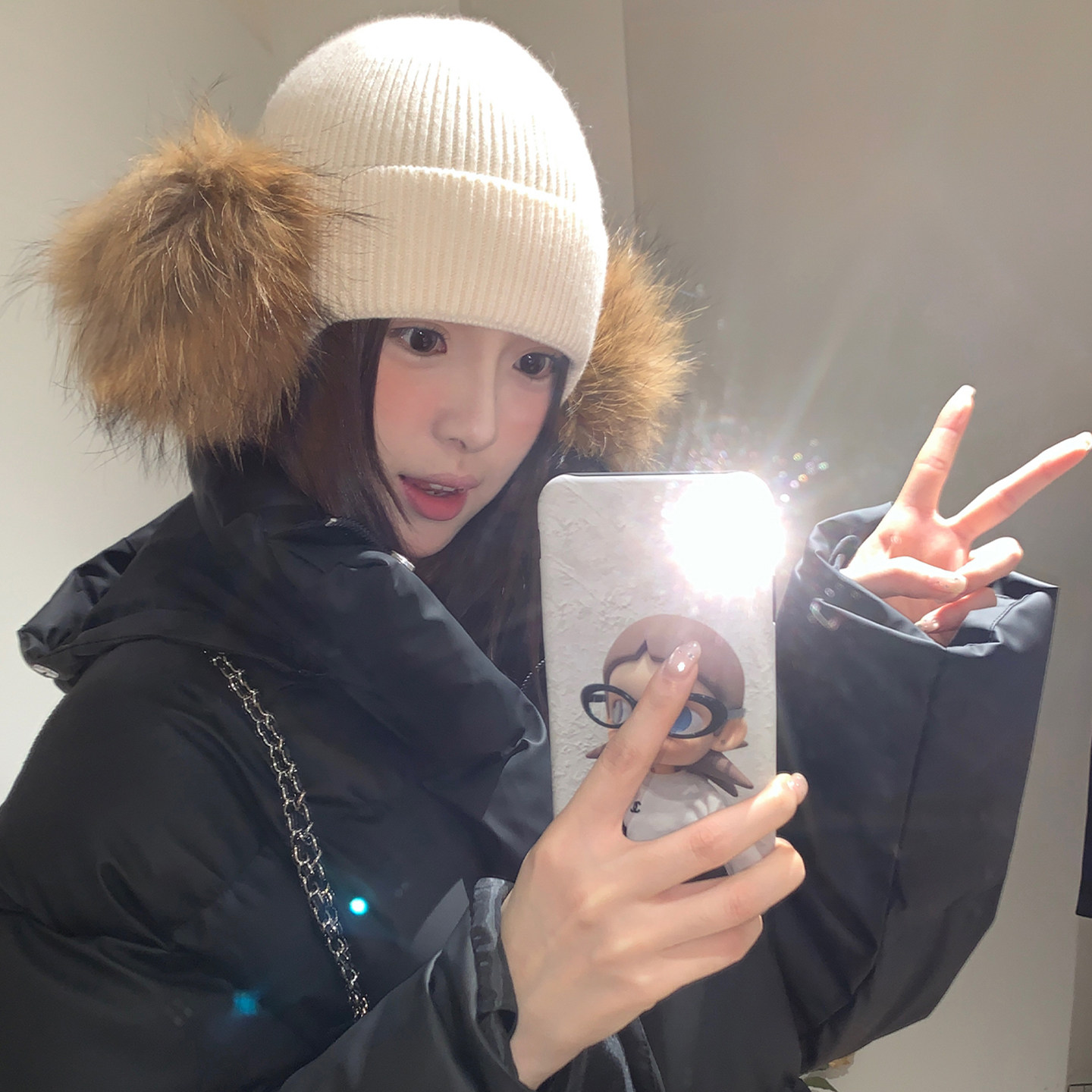 美式复古貉子毛绒护耳毛线帽子女冬季保暖耳罩大头围针织包头帽棕