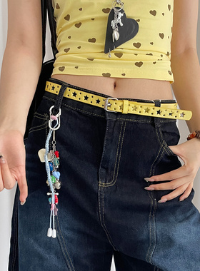 y2k甜酷千禧风黄色星星腰带女小众设计感细款皮带裙子牛仔裤配饰