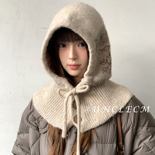 费尔岛提花巴拉克拉法帽女冬季