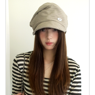 复古文艺风棉麻贝雷帽子女大头围显脸小报童帽薄款褶皱八角画家帽