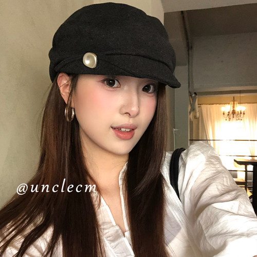 复古褶皱翻檐马术帽子女