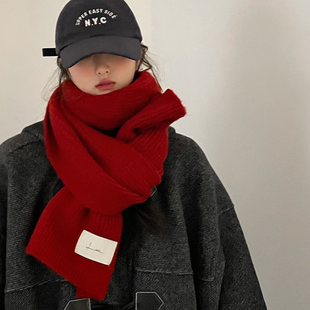 高级感围脖圣诞节 百搭韩版 新年红色针织毛线围巾女生冬季 2025新款