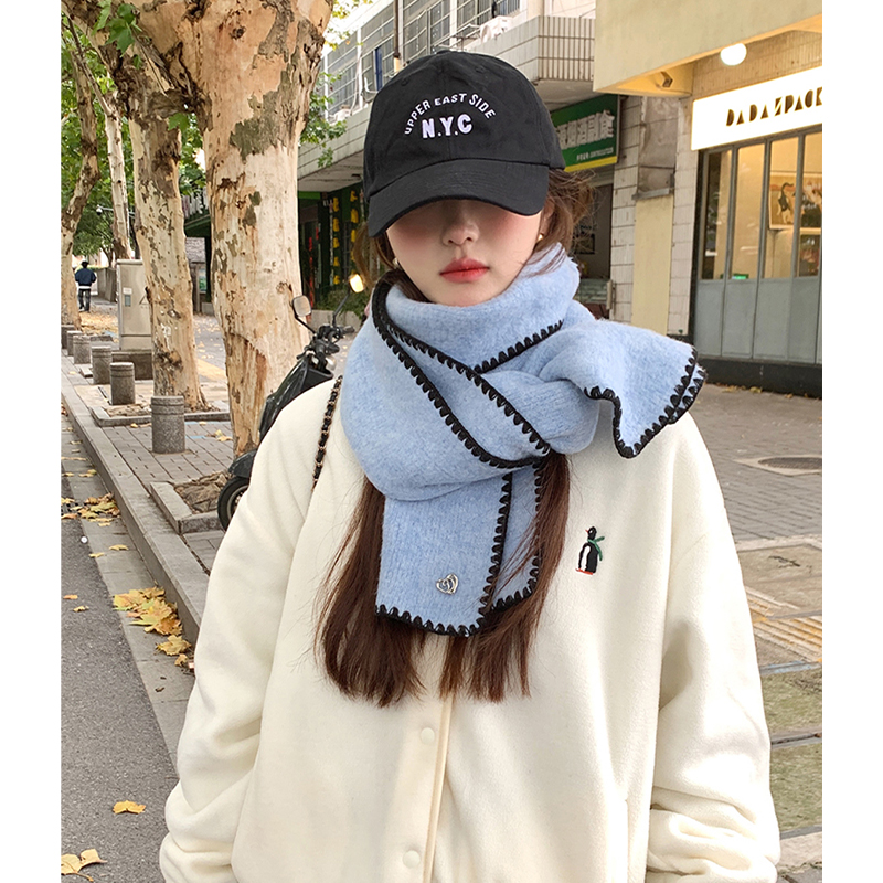 秋冬韩系简约女锁边围巾保暖百搭