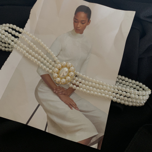 饰连衣裙子收腰绑带松紧腰封百搭韩版 汉服珍珠腰链女装 饰腰带配装