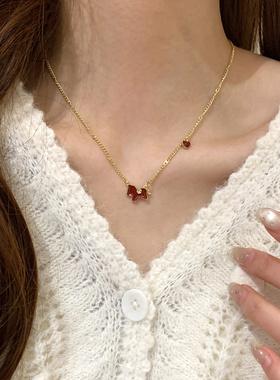 高级感红色小马爱心项链女款