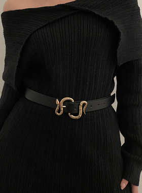 黑色S针扣蛇形细腰带女2026新款简约牛仔裤装饰韩版学生百搭皮带