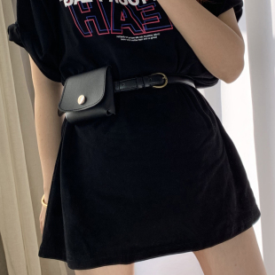 暗黑色系腰包腰带女ins酷简约百搭韩国装 配连衣裙子衬 饰皮带时尚