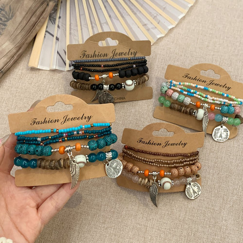 复古波西米亚风多层串珠手链女