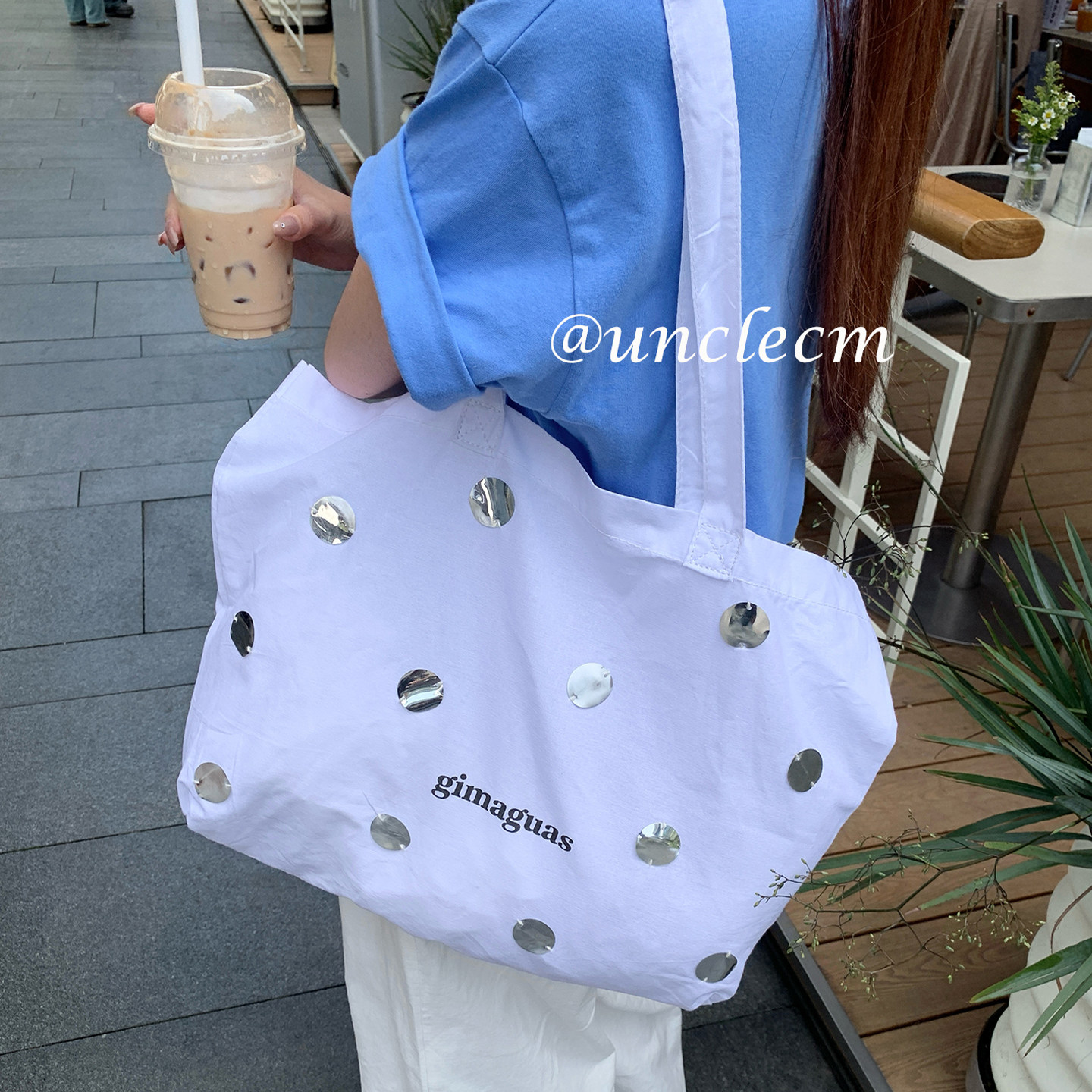 韩系亮片白色帆布包女大容量图片