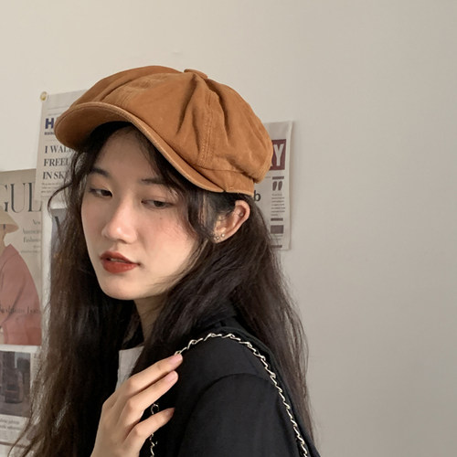 网红纯色复古风前进秋冬贝雷帽